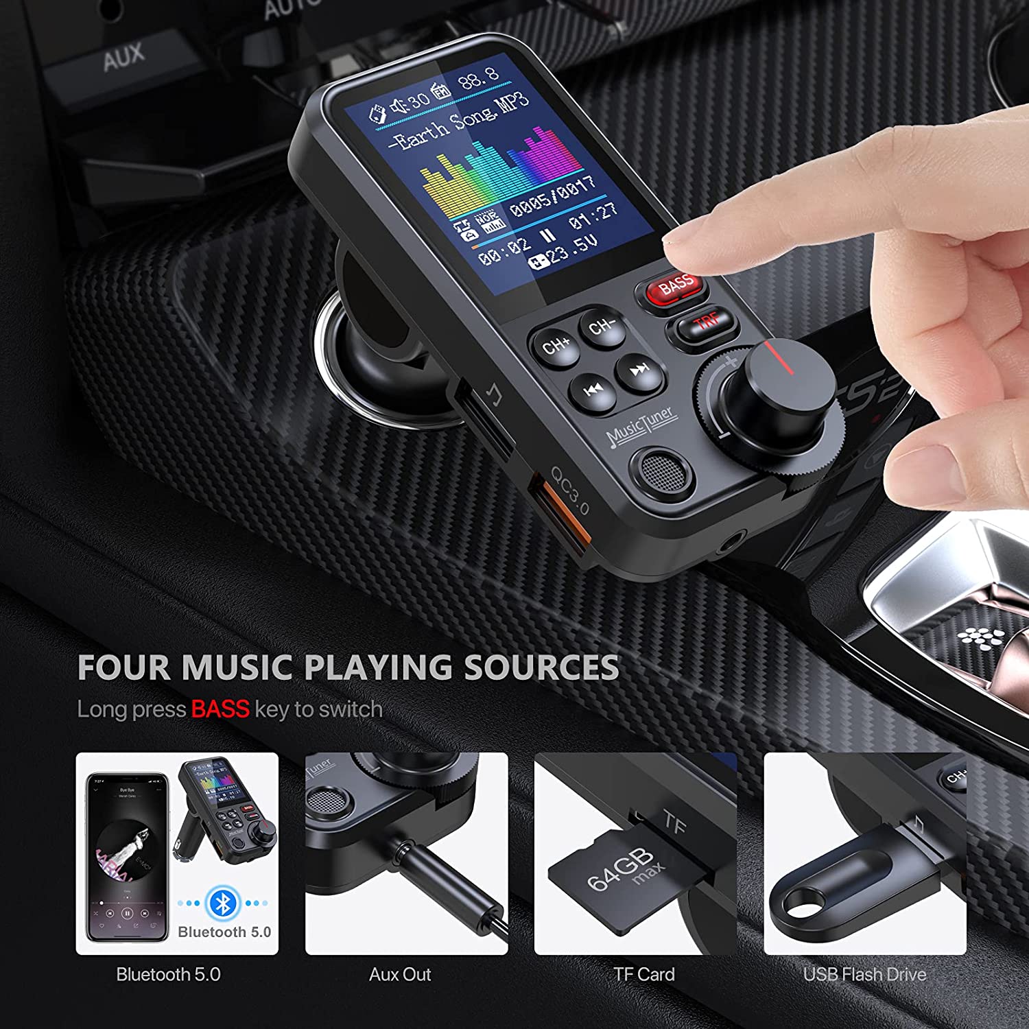 KM28 Bluetooth FM Transmitter for Car - Nulaxy