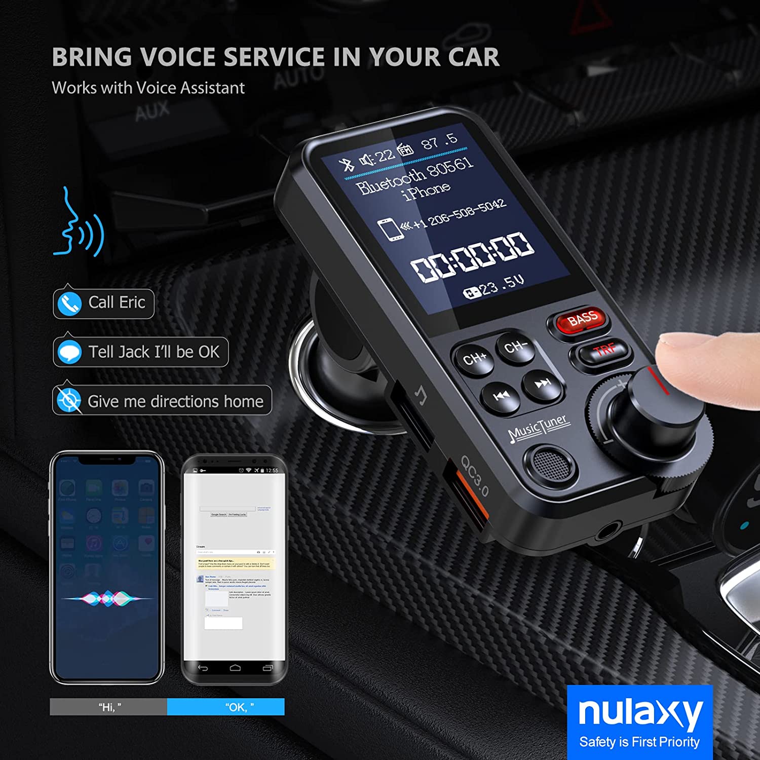 systeem Mannelijkheid Snelkoppelingen Nulaxy KM30 Car Bluetooth Transmitter - Nulaxy